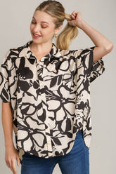 Two Tone Print Button Down Top with Hidden Plackets Umgee